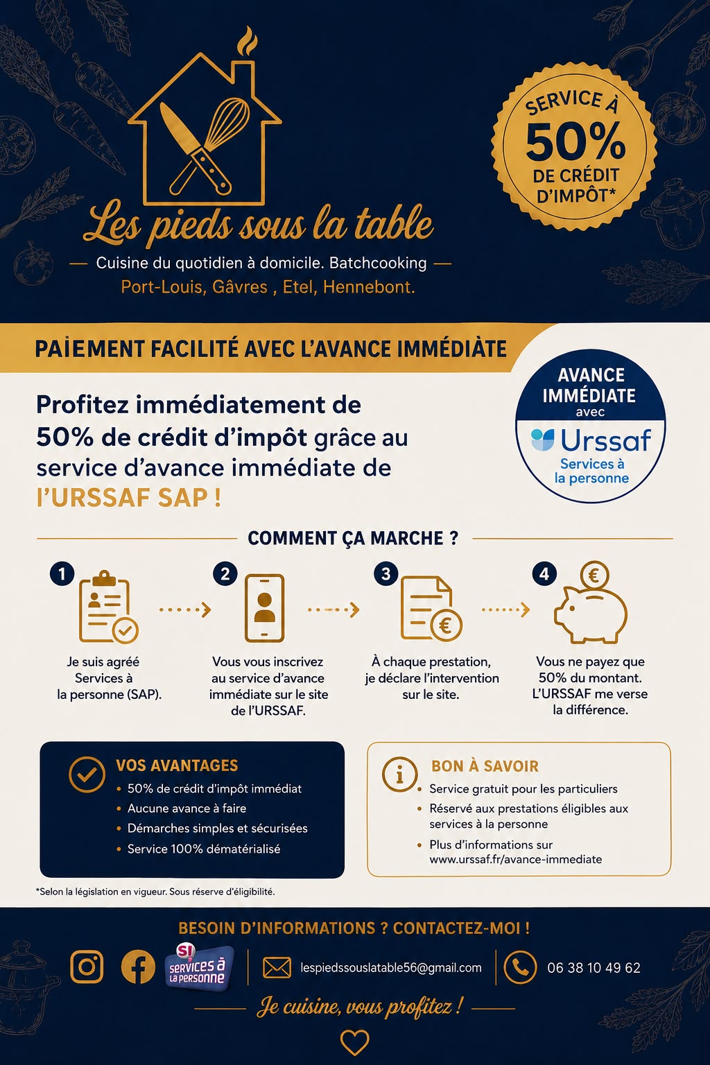 Affiche Les pieds sous la table — paiement facilité avec l'avance immédiate URSSAF
