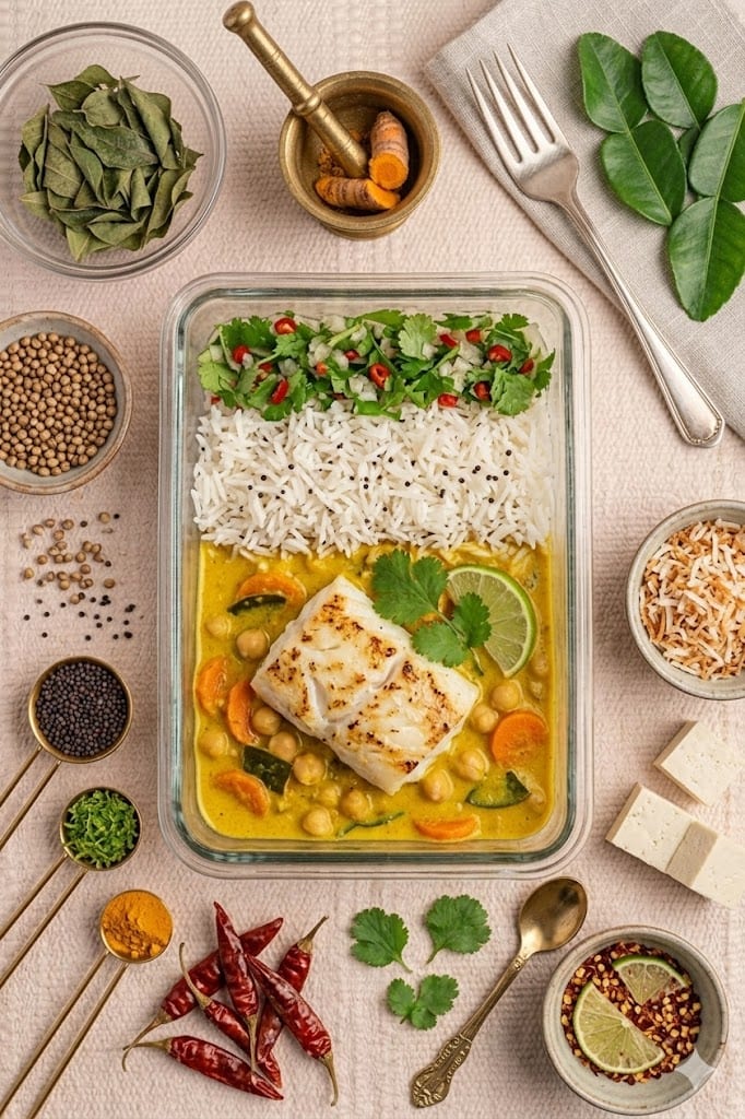 Cabillaud, coco-curry